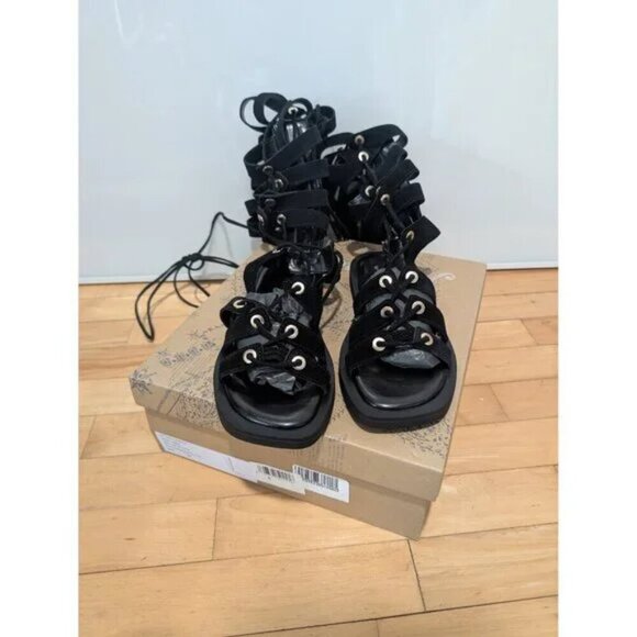 NWT Free People | Sun Chaser Tall Gladiator Sandal in Black Suede (38/US 7.5) - Picture 4 of 14